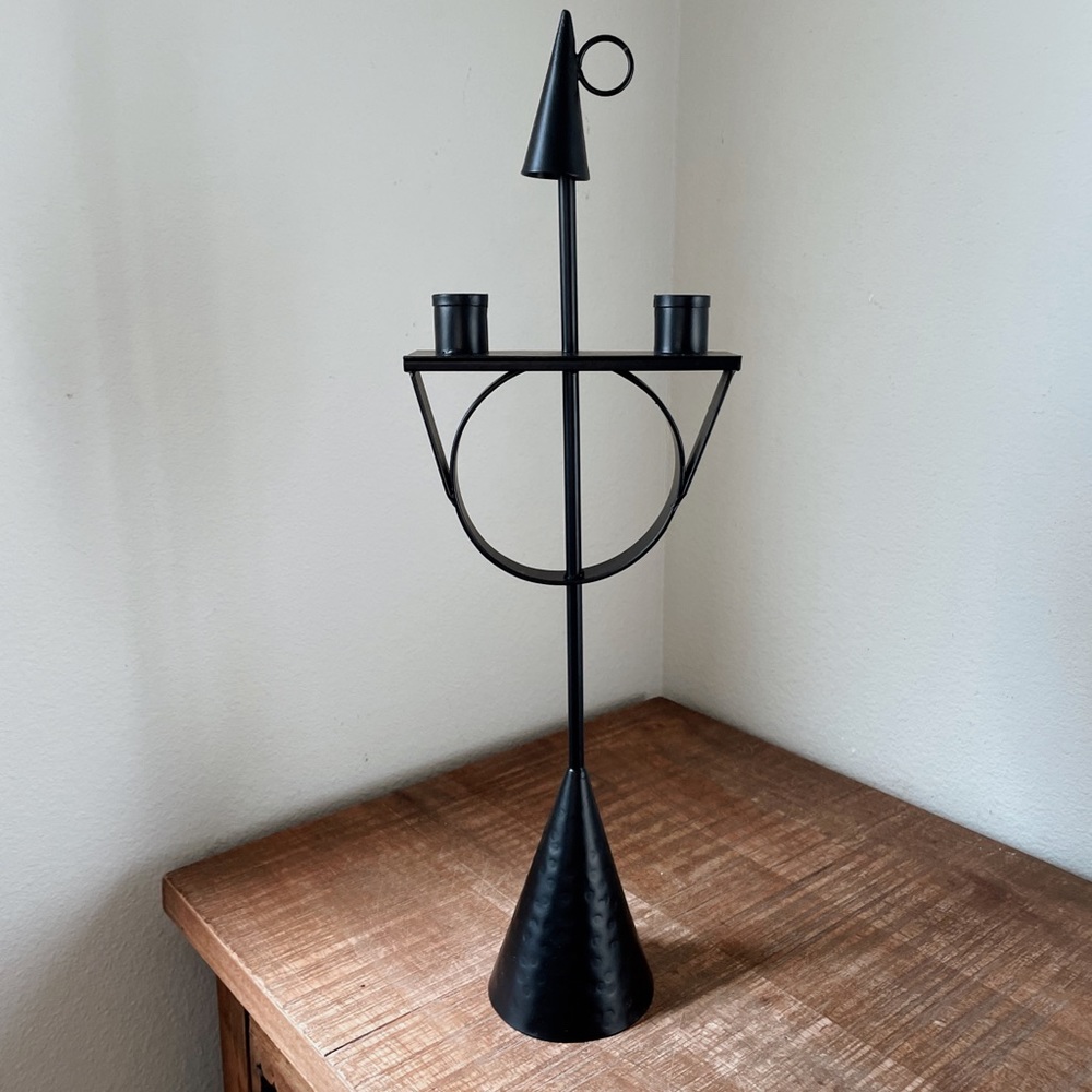Metal taper candle holder w/ snuffer